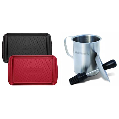 Grill Tray Bundle - Grilling Prep and Serve Trays (Black and Red) & Sauce Pot and Basting Brush Set