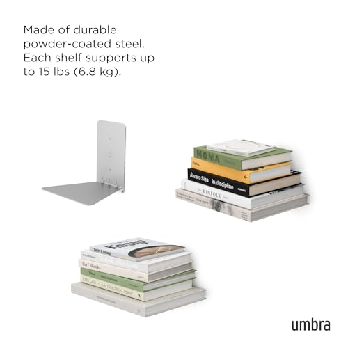 Conceal Floating Bookshelf, Metal Wall Shelf, Set of 3, Small, Silver - view 5
