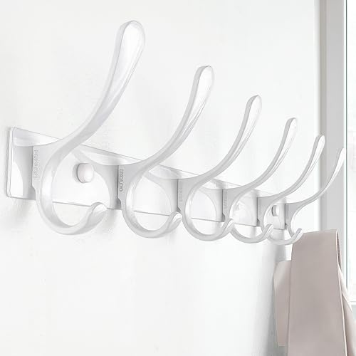 Heavy Duty Wall Mounted Coat Rack - 6 Hooks, Stainless Steel, Sturdy Coat Hooks for Hanging Clothes, Jacket, Hat, White - view 2