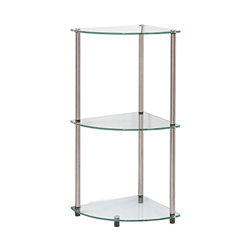 Designs2Go 3-Tier Corner Shelf, Glass/Chrome