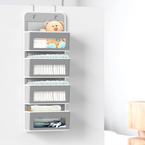 4 Clear Window Pocket Over Door Hanging Organizer, Gray - view 4
