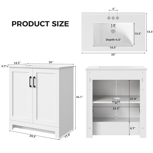 30" Bathroom Vanity with Sink, 2 Soft-Close Doors, White - view 2