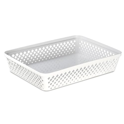 Plastic Storage Basket Set - Multipurpose Drawer Trays, Kitchen Pantry Containers, and Bathroom Bins - 3 Pack Large Organizers, White - view 3