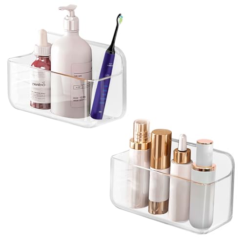 2-Pack Cabinet Door Organizer, Self Adhesive Bathroom Shelves, Clear