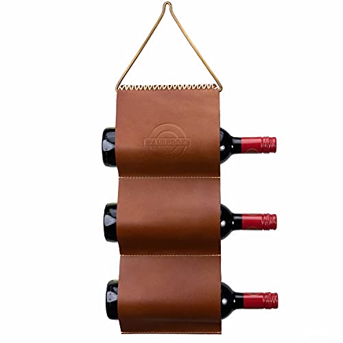 Small Leather Wall Wine Rack - 3 Bottle Holder, Space Saving, Wine Gifts