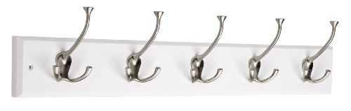 Hardware 129848 Wall Mounted Coat Rack with 5 Decorative Hooks, 27-Inch, Satin Nickel and White