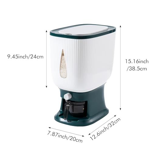 Rice Dispenser Container 10Kg, Large Cereal Dry Food Storage Containers with Measuring Cup, Household Cereal Dispenser Bucket for Rice Corn Soybean Kitchen Pantry - view 2