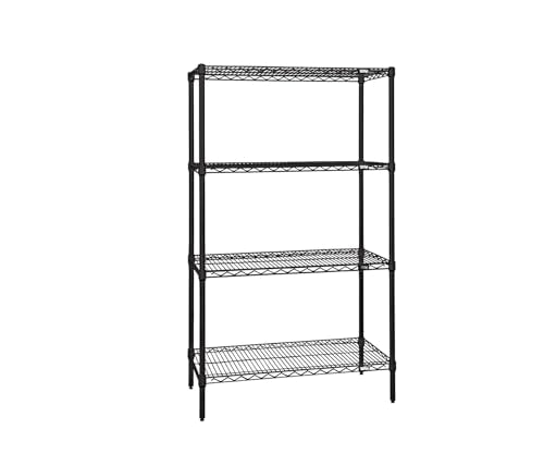 WR54-1236BK 4-Shelf Wire Shelving Unit, NSF-Certified Heavy-Duty Adjustable Rack for Garage, Warehouse & Workshop, 36"W x 12"D x 54"H, 600-800 lbs Per Shelf, Black Epoxy