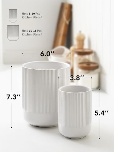 Ceramic Kitchen Utensil Holder for Counter, 7.3/5.4", White - view 6