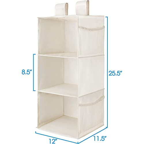 2 Pack 3 Shelf Hanging Closet Organizer with 2 Velcro, Beige - view 3