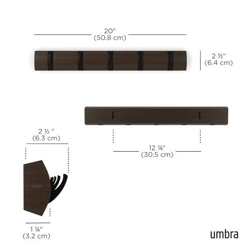 Flip Coat Rack, Wall Mounted 5-Hook Space Saving, Walnut/Black - view 3