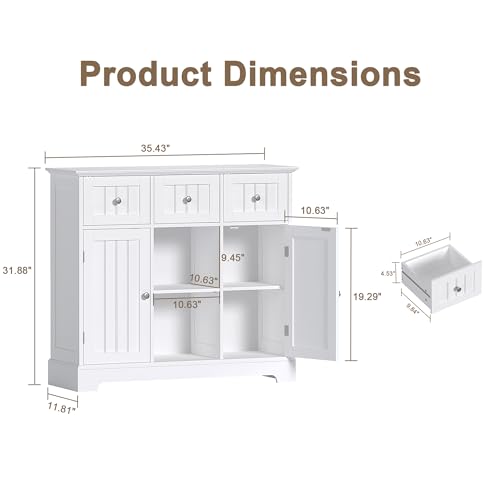 35.4" Coffee Bar Cabinet with 3 Drawers and 2 Doors, White - view 2