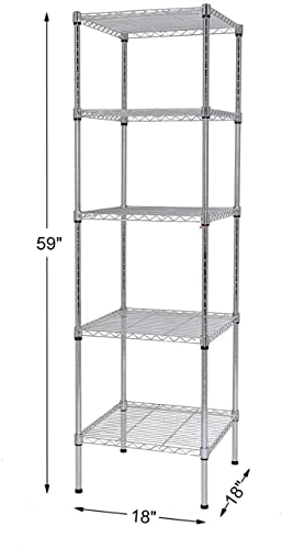 Heavy Duty 5 Tier Wire Shelving Unit, 18x18x59-inches 5 Shelves Storage Rack, Metal Shelving with Thicken Steel Tube, NSF Certified, Chrome - view 3