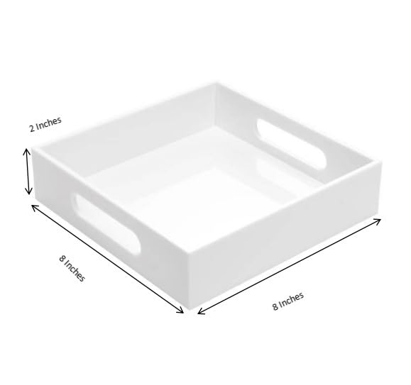 White Sturdy Acrylic Tray with Handles-8x8 Inch- Countertop Organizer Tray for Kitchen,Bathroom,Office- Storage Box for Cosmetics, Jewelry,Toiletries,Toy,Gadgets - view 2