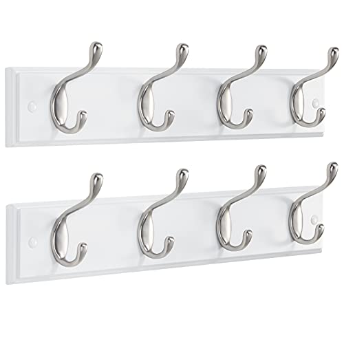 Amada Coat Rack Wall Mount 2 Pack, Coat Hangers with 8 Hooks, White