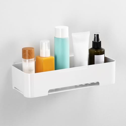 Adhesive Shower Caddy Shelf for Bathroom Wall Plastic Shampoo Holder for Shower Storage Organizer Caddy Basket White