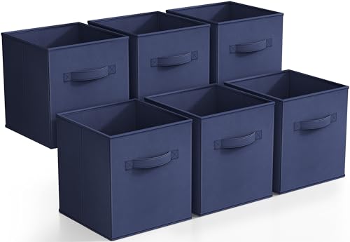 Fabric Storage Cubes, 6-Pack Foldable Bins (11 Inch, Navy Blue)