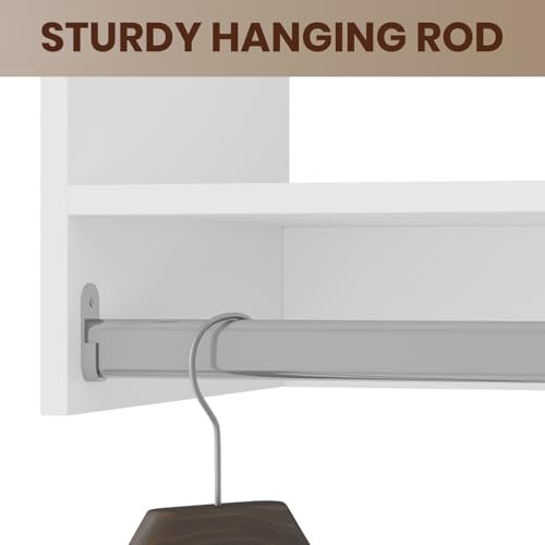 19.5" Tall Hanging Closet Unit, Modular Closet System with Hanging Rod, Wardrobe Organizer for Bedroom or Walk-in Closet, Wall Mounted, Customizable Clothes Storage Unit, White - view 7