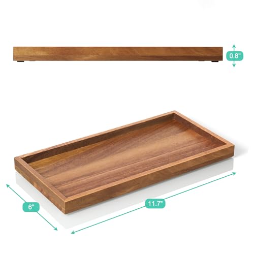 11.7" Bathroom Vanity Tray for Counter - Acacia Wood Decorative Tray for Toilet Tank Makeup Perfume Jewelry Catchall Coffee Table - Wooden Kitchen Countertop Organizer for Soap Dispenser - view 7