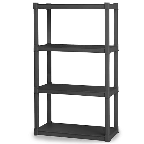 4 Shelf Unit, Heavy-Duty Shelving Storage and Utility Rack - Standing Plastic Organizer Shelves for Kitchen, Bathroom, and Garage
