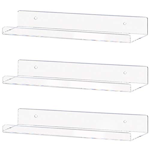 Clear Acrylic Shelves 15" Invisible Floating Wall Mount Display Bookshelf