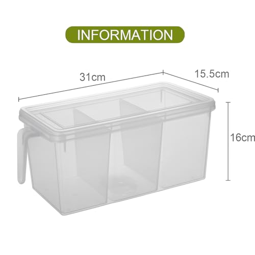 Refrigerator Storage Organizer 3500ml 3 Compartments Space Saving Clear Fridge Container for Fruits Vegetables Durable Plastic Multifunction Storage - view 4