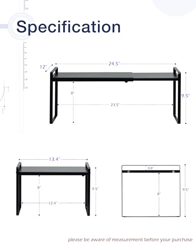 Expandable Shelf for Cabinets, Cabinet Shelf Riser, 12" Black - view 3