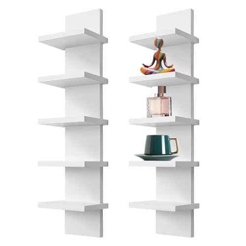 2 Pack 5 Tier Wall Shelf Unit - 31“ Lack Floating Shelf, Compact Display Floating Shelf, Vertical Column Wall Decor Mount Floating Storage Organizer Tall Tower Shelf for Bedrooms, Living Rooms
