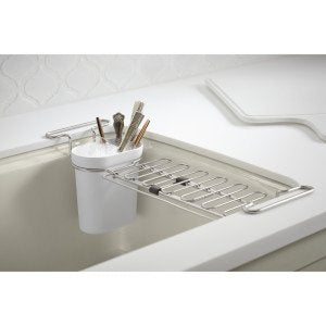 K-5473-0 Multi-Purpose Over-The-Sink Drying Rack, Caddy with Kitchen Towel Bar Holder, Soaking Cup. Expandable 14.6" to 17.6", White - view 5