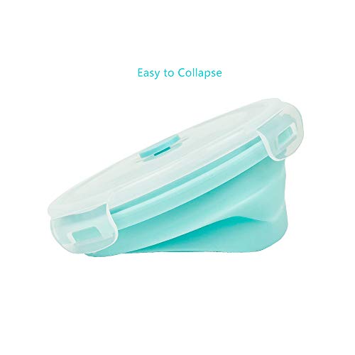 Round Collapsible Silicone Bowls Silicone Food Storage Containers with Airtight Lids for Kitchen, RV or Silicone Lunch Boxes, Microwave and Freezer Safe, Set of 4, Blue - view 4