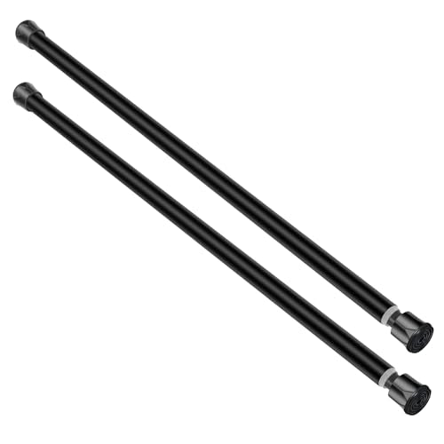 Cupboard Bars Spring Tension Rod, Adjustable 12-20 Inches, No Drilling Small Tension Shower Curtain Rod Ideal for Small Windows, Lockers, Kitchen，Wardrobes,2PC-13TD12-20BLKx2