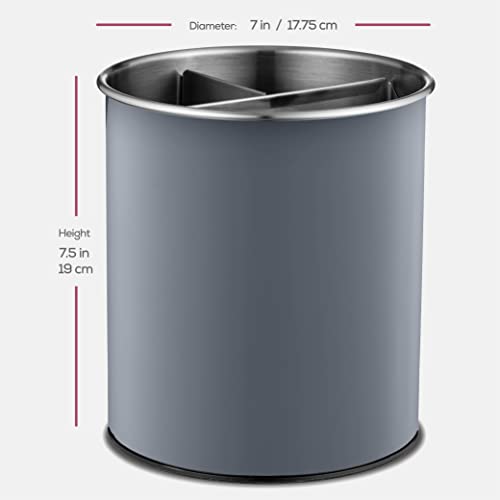 Rotating Utensil Crock with Weighted Base for Stability, Stainless Steel Utensil Caddy with Removable Divider, Modern Lava Gray - view 7