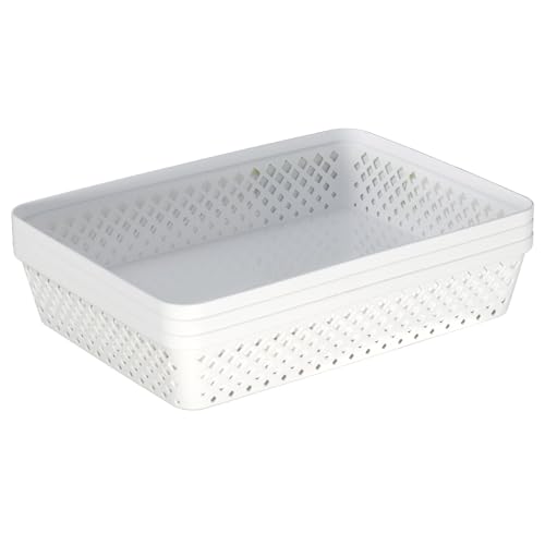Plastic Storage Basket Set - Multipurpose Drawer Trays, Kitchen Pantry Containers, and Bathroom Bins - 3 Pack Large Organizers, White - view 5