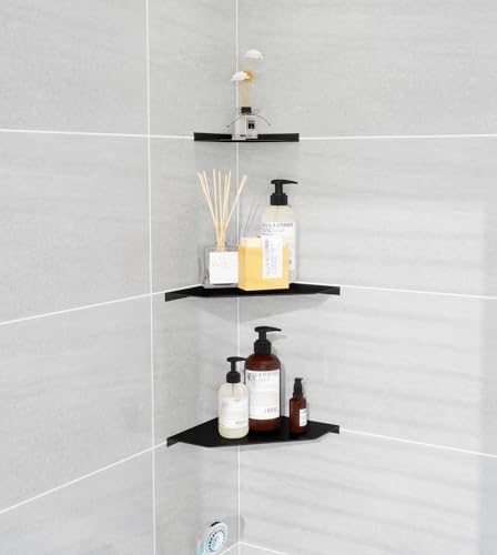 Corner Shelf Wall Mounted, Black Corner Shelf, Shower Shelf, Floating Corner Shelf – 3mm Aluminum Matte, for Bathroom Kitchen Living Room, 6 Inch Holds Phone, Plants, Speaker - view 2
