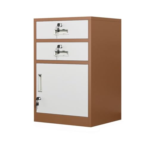 Lockable Brown Metal Office Storage Cabinet - 2-Door Filing System with Adjustable Shelves for Home Office Organization & Efficient Storage Solution