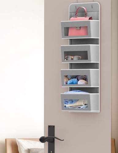 4 Clear Window Pocket Over Door Hanging Organizer, Gray - view 5