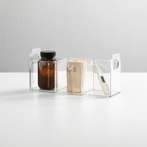 Plastic 3-Compartment Bathroom Organizer Storage Bin - Divided Makeup Caddy and Hair/Beauty Product Holder Tray - Perfect for Vanity, Counter, and Cabinet - Lumiere Collection, 2 Pack, Clear - view 6
