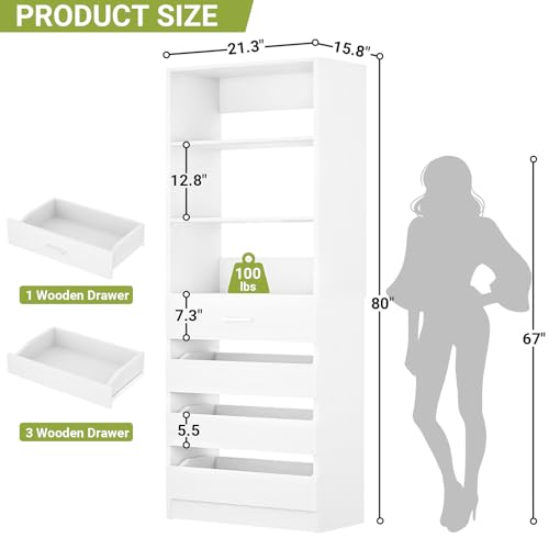 21.3" Closet System with 4 Drawers, Wood Closet Organizer, White - view 2