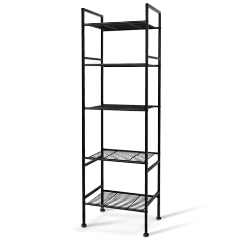5-Tier Wire Shelving Metal Rack Shelves, Standing Storage Shelf Units Flat for Laundry Bathroom Kitchen Pantry Closet Organization (Black, 16.9" L x 12.2" W x 53.4" H)