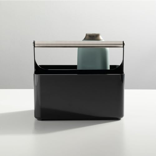 Plastic Shower Caddy Storage Organizer Utility Tote, Divided Basket Bin - Metal Handle for Bathroom, Dorm, Kitchen, Holds Soap, Shampoo, Conditioner - Aura Collection - Black/Brushed Chrome - view 2