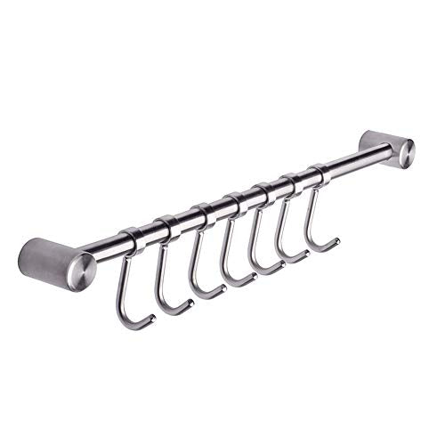 15.6“ Kitchen Utensil Rack, Wall Mount Pot Pan Holder with 7 Hooks