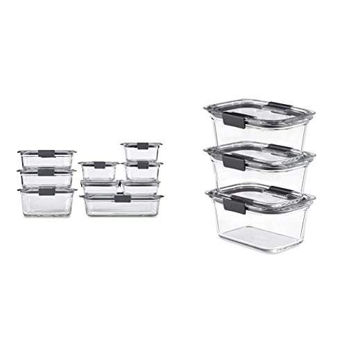 Brilliance Glass Storage Set of 9 Food Containers with Lids (18 Pieces Total), Set, Assorted, Clear & Brilliance Glass Storage 4.7-Cup Food Containers with Lids, Clear (Pack of 3)