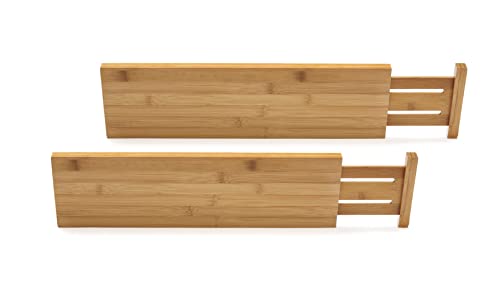 8897 Bamboo Wood Custom Fit Adjustable Deep Kitchen Drawer Dividers, Set of 2