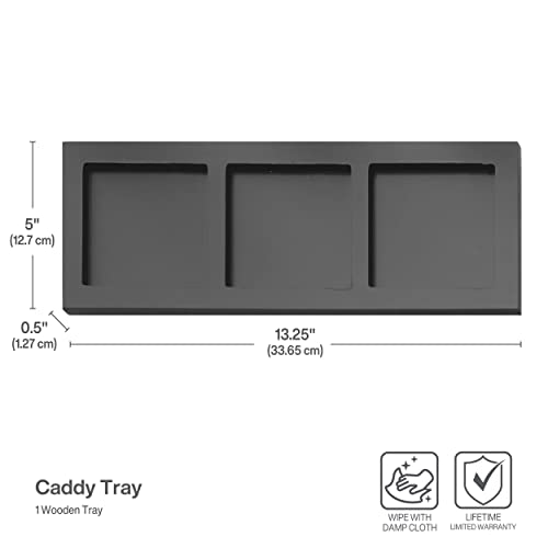 3-Piece Ceramic Caddy with Wood Tray, White, Black - view 4