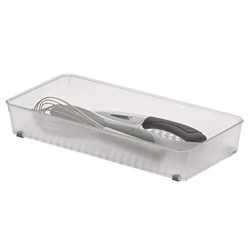 Hexa 6 x 12 Drawer Organizer for Kitchen Utensils with Innovative Honeycomb Base Design, Silverware Tray for Cutlery and Flatware Storage, Bathroom Vanity or Desk Solution, Clear Frost