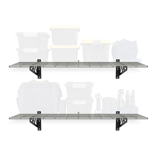 MonsterRax 18x48 White Garage Wall Shelf 2-Pack, 500lb, Hammertone