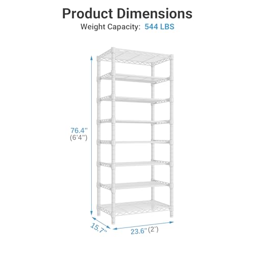 S1 8-Tier Shoe Rack, Metal Durable Heavy Duty Shoe Organizer, White - view 3