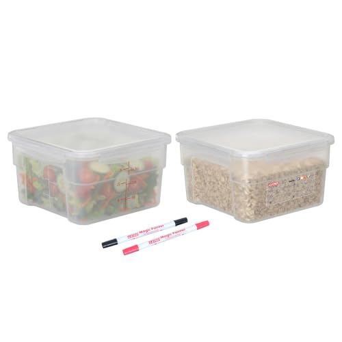 2 Pack 4 QT Airtight Commercial Food Storage Containers, BPA-Free Translucent Polypropylene, Built-In Labeling Area, Stackable for Coffee Beans & Dry Goods, Shallow Model