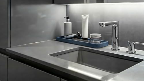 Silicone Sink and Surface Organizer Tray, Sponge Holder, Vanity Tray, Heat Safe, Dishwasher Safe, for Bathroom and Kitchen Organization (Smoky Blue, 12"x4") - view 5