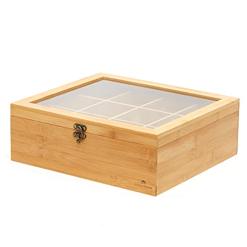 Natural Bamboo Tea Storage Organizer, Clear Acrylic Top, 12 Compartments - view 4